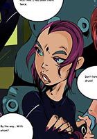 messy Raven and Starfire are night club sluts fucking in toilet